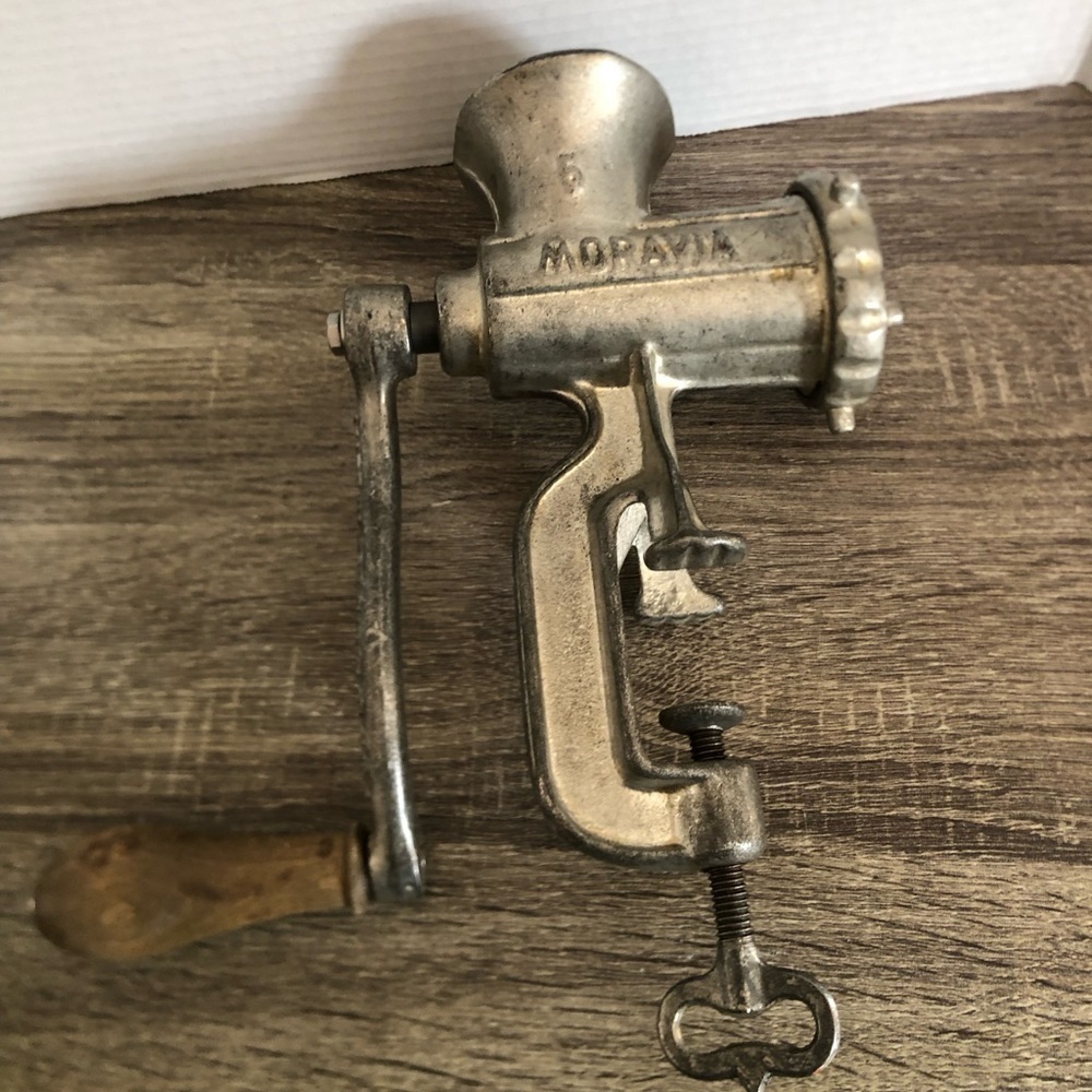 Vtg Moravia Metal Hand Crank Meat Grinder